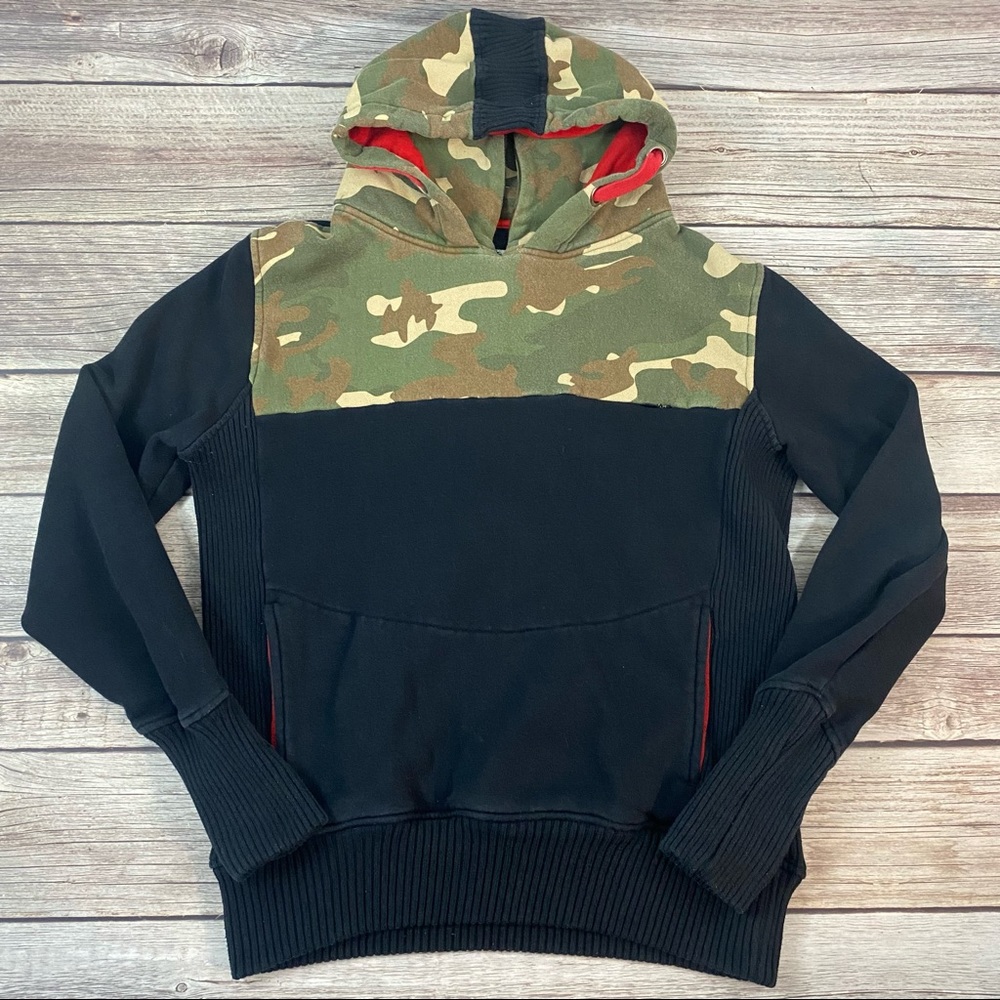 TRIKO DESIGNER Rare!! Pullover Camo Hoodie Thumbholes ZIP High Neck Mens M.